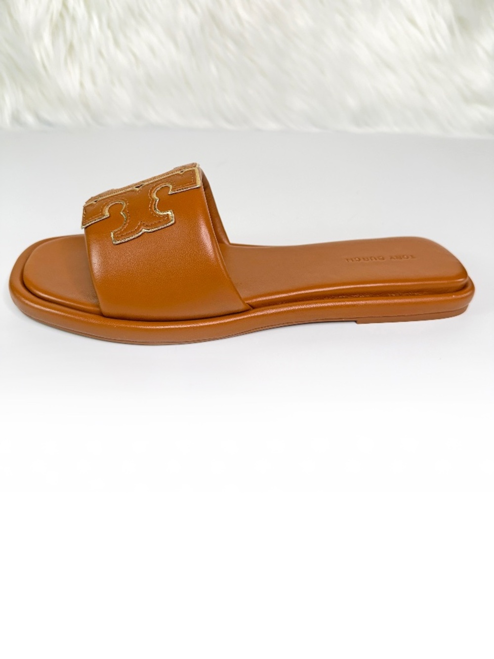 Tory Burch Double T Sport Slide Leather Sandals - Bourbon Miele - Picture 3 of 8